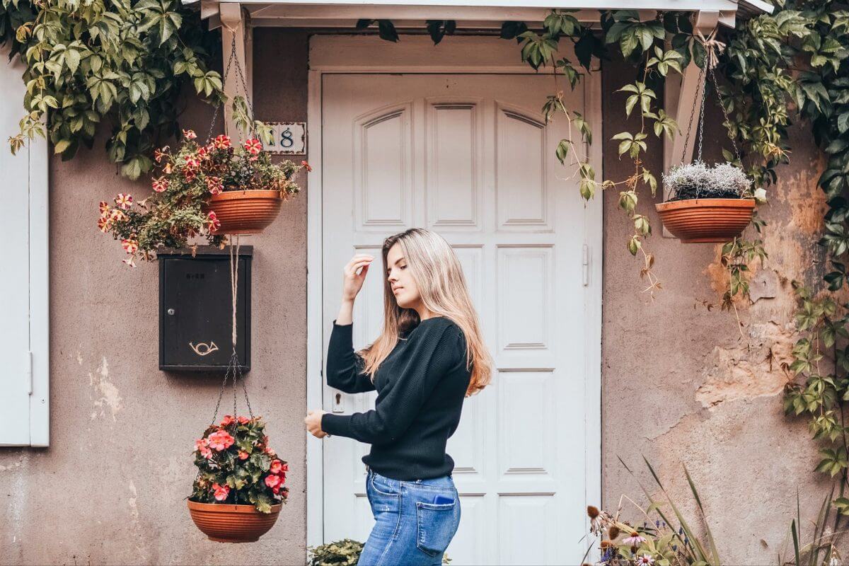 wood people woman street